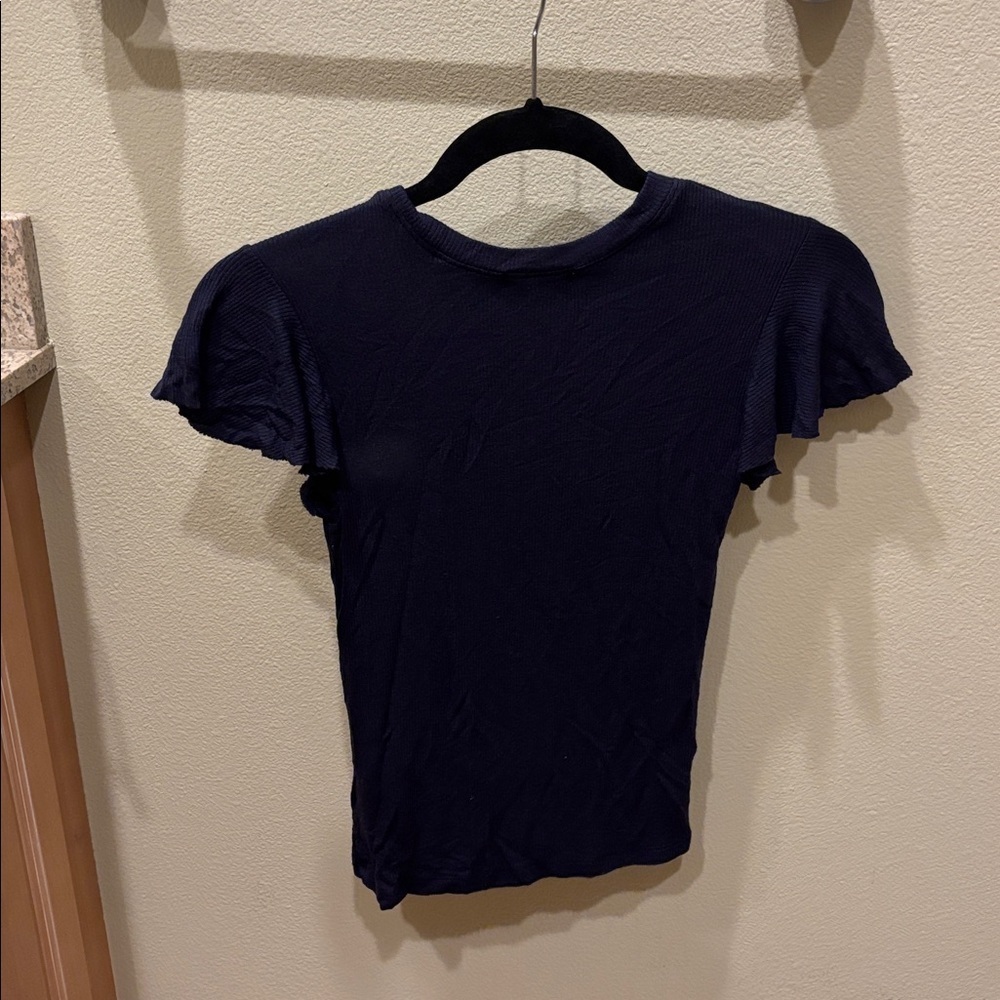 Goldie Navy Ruffle Sleeve Tee - Picture 7 of 10